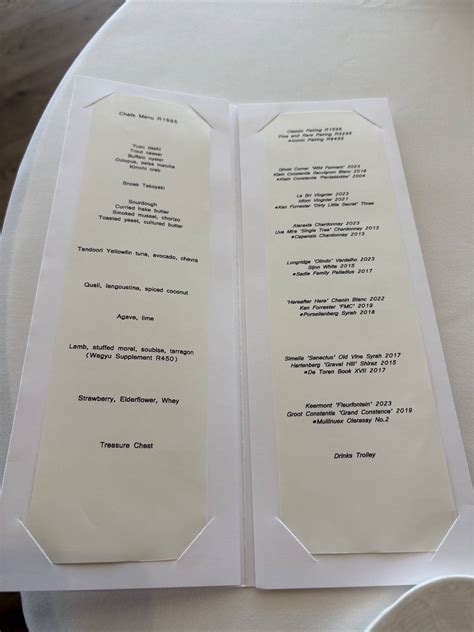 Menu at PIER Restaurant, Cape Town