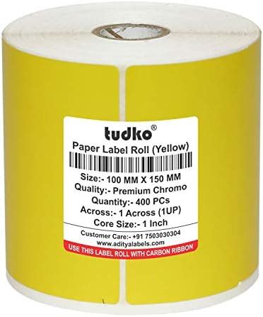 Tudko 100 mm X 150 mm (Yellow) Chromo Barcode Paper Labels, 400 Labels ...