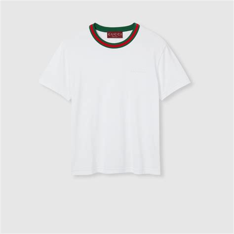 Jersey T-shirt with Web in white | GUCCI® US