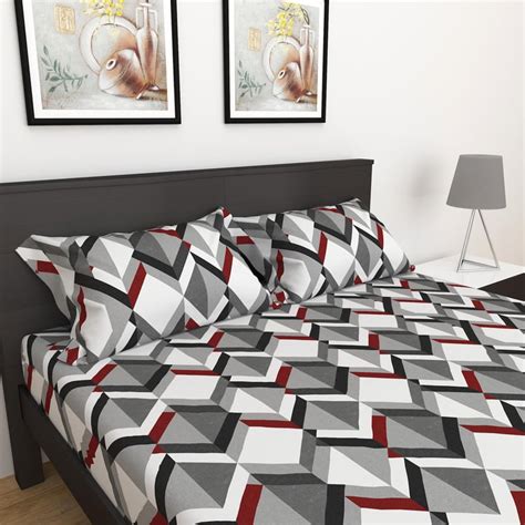 Buy Harold Triangle- Grey Printed Cotton Double Bedsheet- 3Pcs from ...