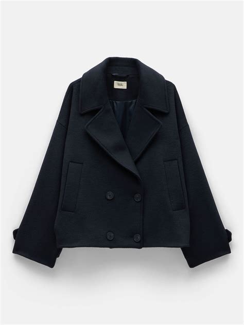 HUSH Crop Wool Pea Coat, Midnight Navy