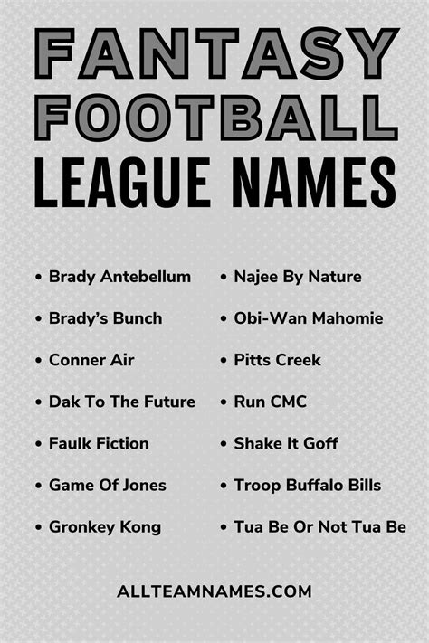 Best Fantasy Football Team Name Ideas