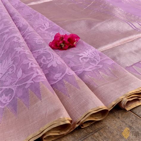 Lilac Pure Kora Silk Net Banarasi Handloom Saree - Tilfi