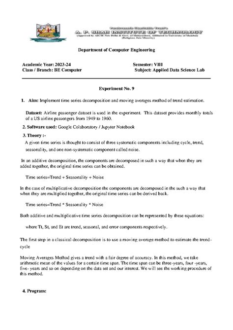 Applied Data Science Lab Exp 9: Time Series Decomposition & Averages ...