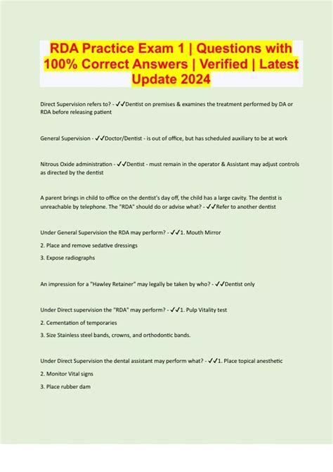 RDA Practice Exam 1 | Questions with 100% Correct Answers | Verified ...