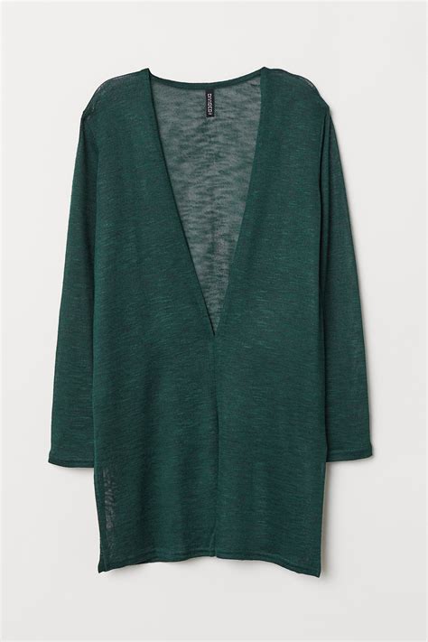 Fine-knit cardigan - Dark green - Ladies | H&M IN