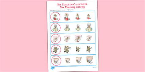 The Tailor of Gloucester Size Matching Worksheets
