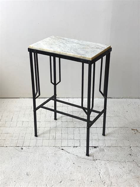 Vintage Art Deco Wrought Iron and Marble Entry Table with Stud Detail ...