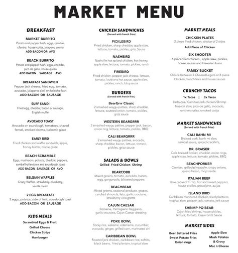 Menu at The Grinning Bear restaurant, Pismo Beach