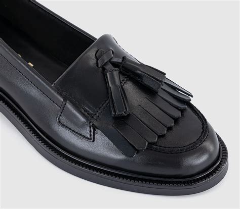 OFFICE Fizzy Tassel Fringe Loafers Black Leather - Flat Shoes for Women