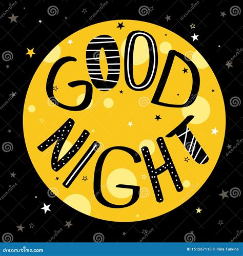 Hand Drawn Colorful Illustration with Full Moon, Stars and English Text ...