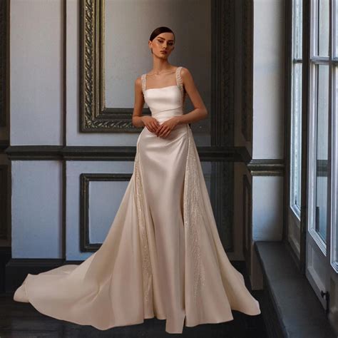 HARPERMermaid Sleeveless Satin and Pearls Detachable Train Bridal Dres – Marietta la Bella