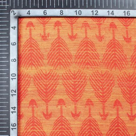 Ginger Orange Quirky Pattern Dual Tone Jacquard Chanderi Slub Fabric ...
