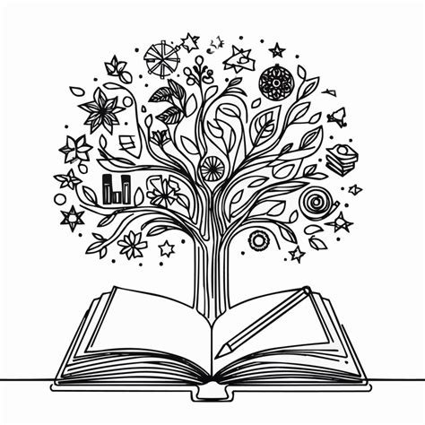 One line drawing of knowledge tree of book for creativity conceptual ...