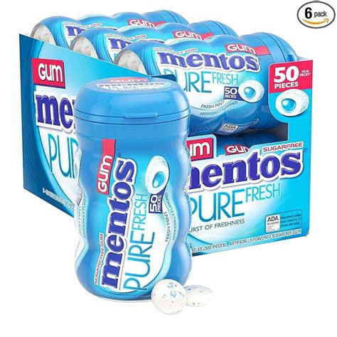 Mentos Pure Fresh Sugar-Free Chewing Gum with Xylitol, Fresh Mint, 50 ...