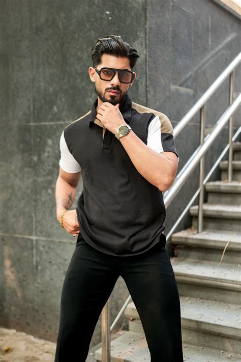 Black Waffle Colorblock Polo Collar T-Shirt – Gritstones