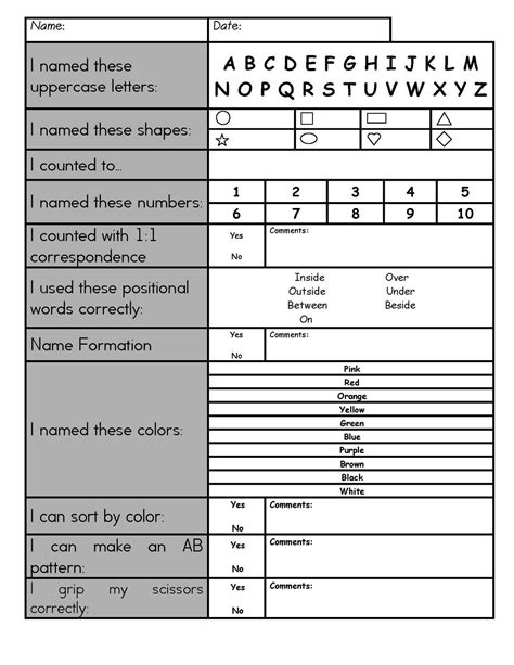 Printable Kindergarten Readiness Checklist