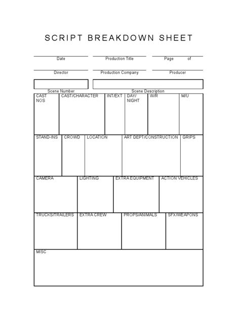 Image result for Script Breakdown Sheet