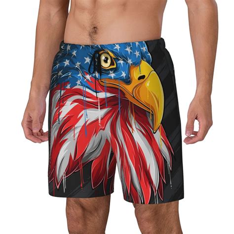 Cauagu Eagle Head With American Flag Print Mens Swim Trunks Quick Dry ...