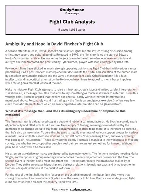 Fight Club Analysis Free Essay Example