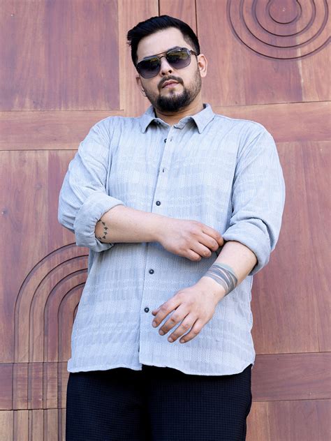 Instafab Plus Men's Baby Blue Braided-Knot Tactile Shirt