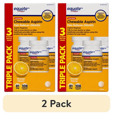 (2 pack) Equate Low Dose Aspirin Chewable Tablets, 81 mg , Orange ...