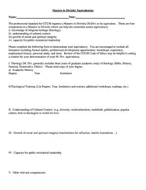 Fillable Online cccm MDIV Equivalency Form (PDF 60kb) - cccm Fax Email ...