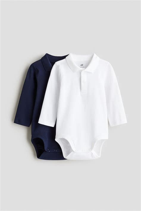 White/Navy blue 2-pack collared bodysuits for kids | H&M IN