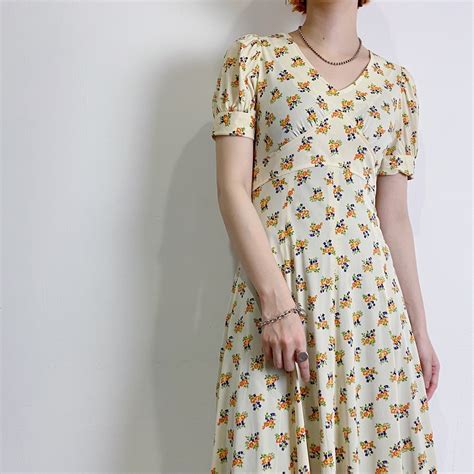 70s flower cream color long dress | LEMON