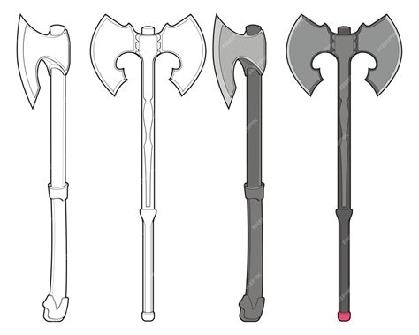 Ensemble De Fullcolor Et Contour Hache Médiévale Vecteur Arme Vecteur ...