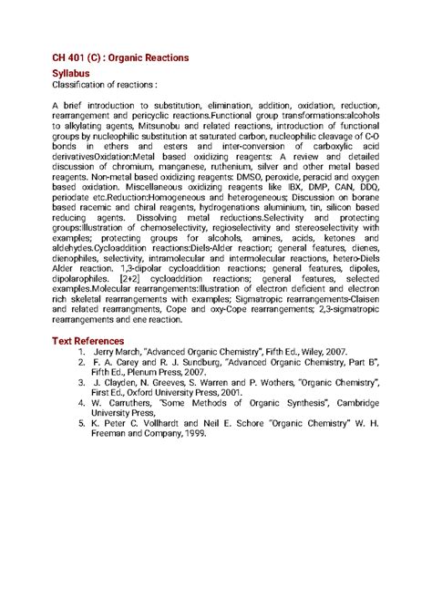 New Microsoft Word Document - CH 401 (C) : Organic Reactions Syllabus ...