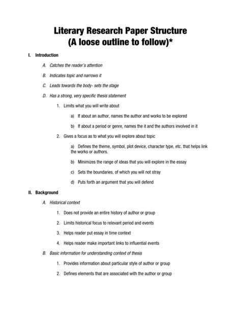 Image result for Literary Research Paper Outline Example