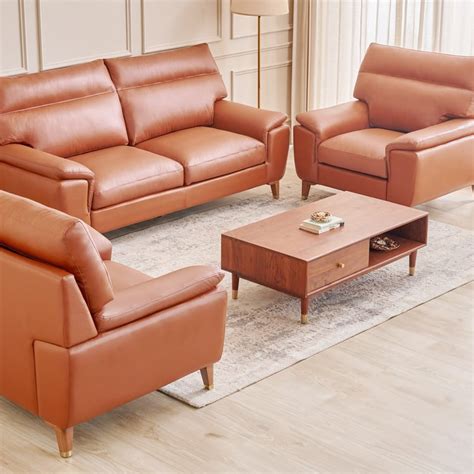 Buy Aprilla NXT Half Leather 3+1+1 Seater Sofa Set - Tan from Home ...