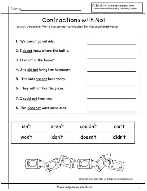 English Contractions Worksheets