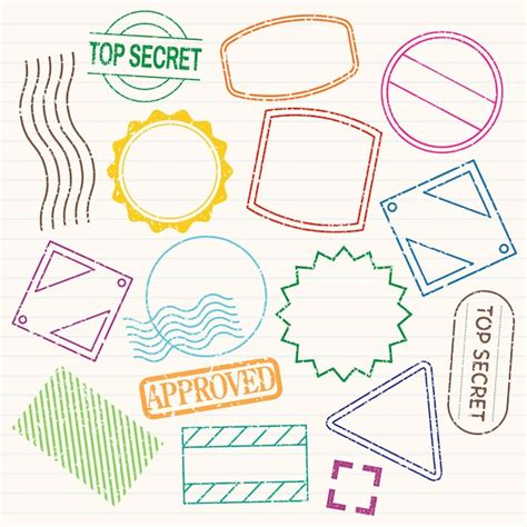 Colorful stamp collection with various shapes circles squares triangles ...