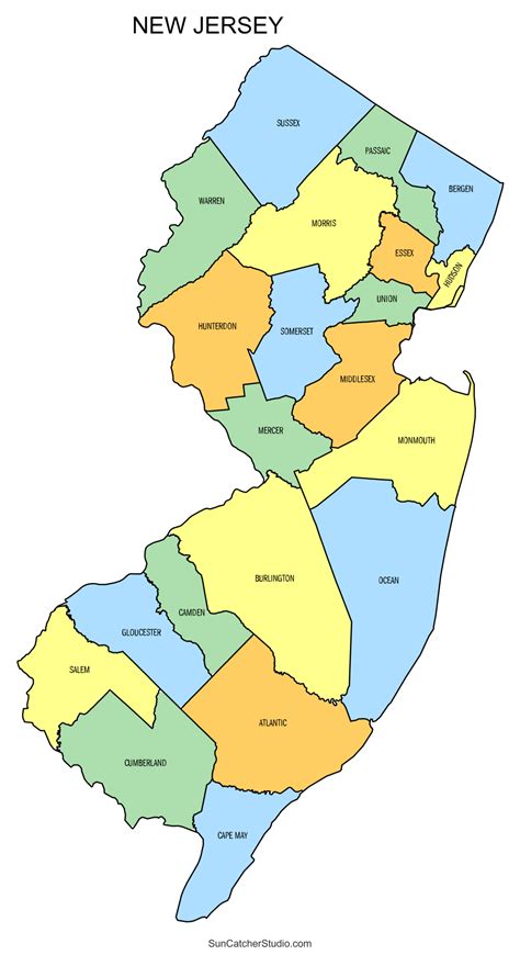 New Jersey County Map (Printable State Map with County Lines ...