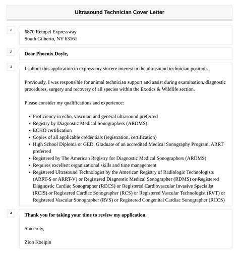 Ultrasound Technician Cover Letter | Velvet Jobs