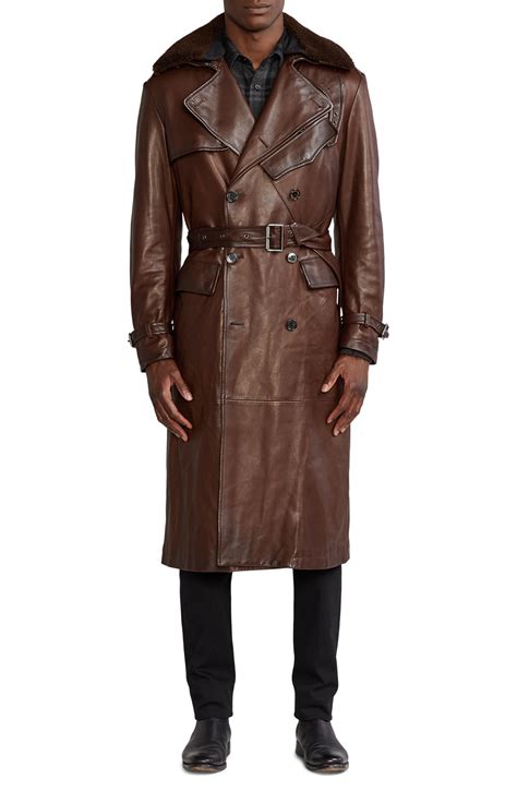 Ralph Lauren Keating Double Breasted Leather & Genuine Shearling Trench ...