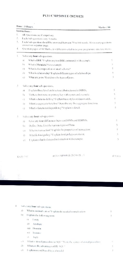 DBMS 2023 - Previous year paper - Time: 3 Ilours Instructions : 2. 3 ...