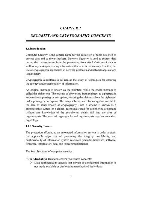 CNS- U1 - CHAPTER 1 SECURITY AND CRYPTOGRAPHY CONCEPTS 1.1 Computer ...
