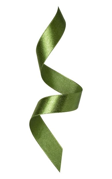 Shiny satin ribbon in green color isolated on white background close up ...