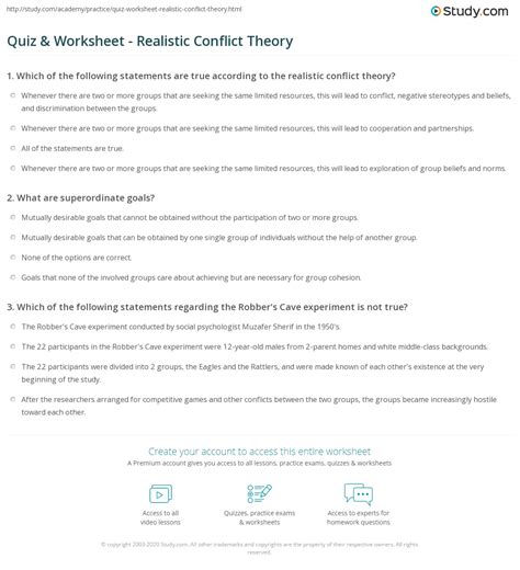 Quiz & Worksheet - Realistic Conflict Theory | Study.com