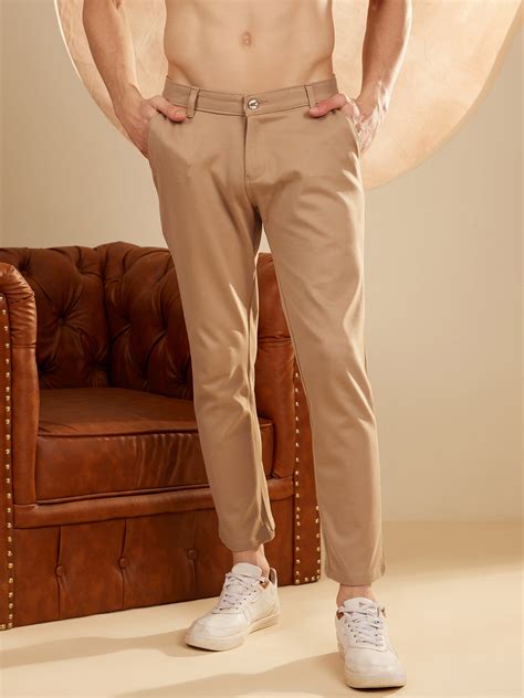 Dark Beige: Textured Stretchable Chinos – Dennison Fashion India