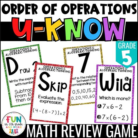 Order of Operations Game - U-Know Math Review Game for 5th Grade 5.OA.1 ...