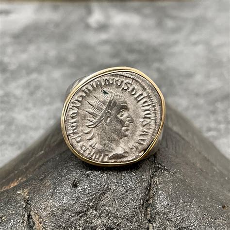 Ancient Roman 3rd Century Emperor Trajan Decius Coin Mens Silver 18K ...