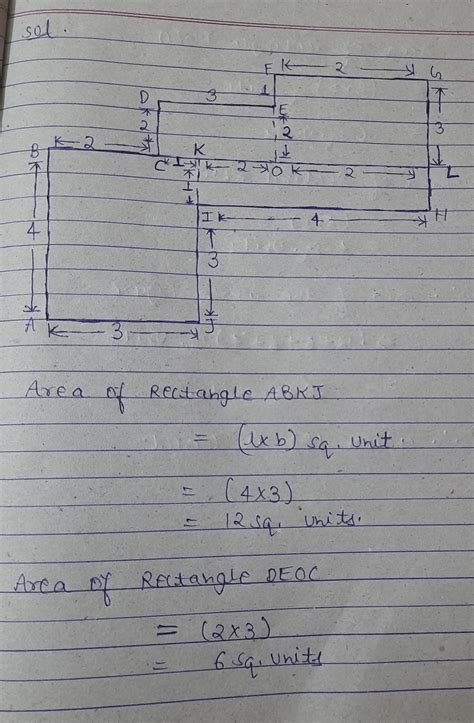 Find the area of above figure by splitting it into rectangles. A 24 sq ...