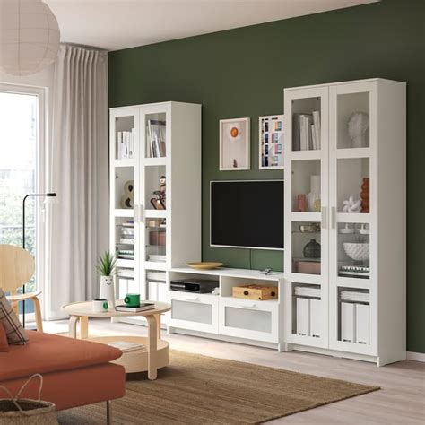 BRIMNES TV storage combination/glass doors, white, 280x41x190 cm (1101 ...