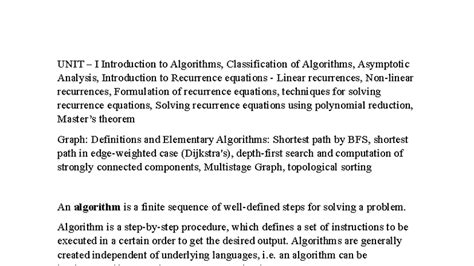 AA Unit-1: Advanced Algorithms - Introduction & Classification - Studocu