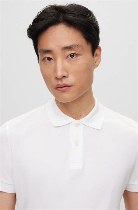 BOSS - Cotton piqué jersey polo shirt with logo detail - White