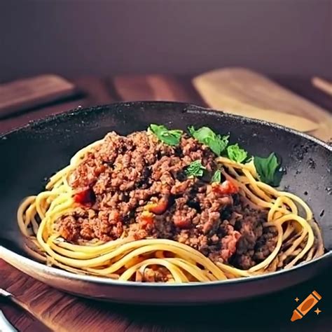 Recipe for cooking ground beef with spaghetti on Craiyon